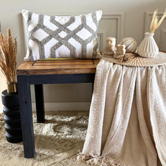 White Cotton Lumbar Pillow Cover - Interlace Trellis