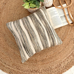 Earthy Colors & Beige Cotton Throw Pillow Cover - Savaana Braid