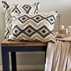 Black & Beige Jacquard Woven Throw Pillow Cover - Nomad Path