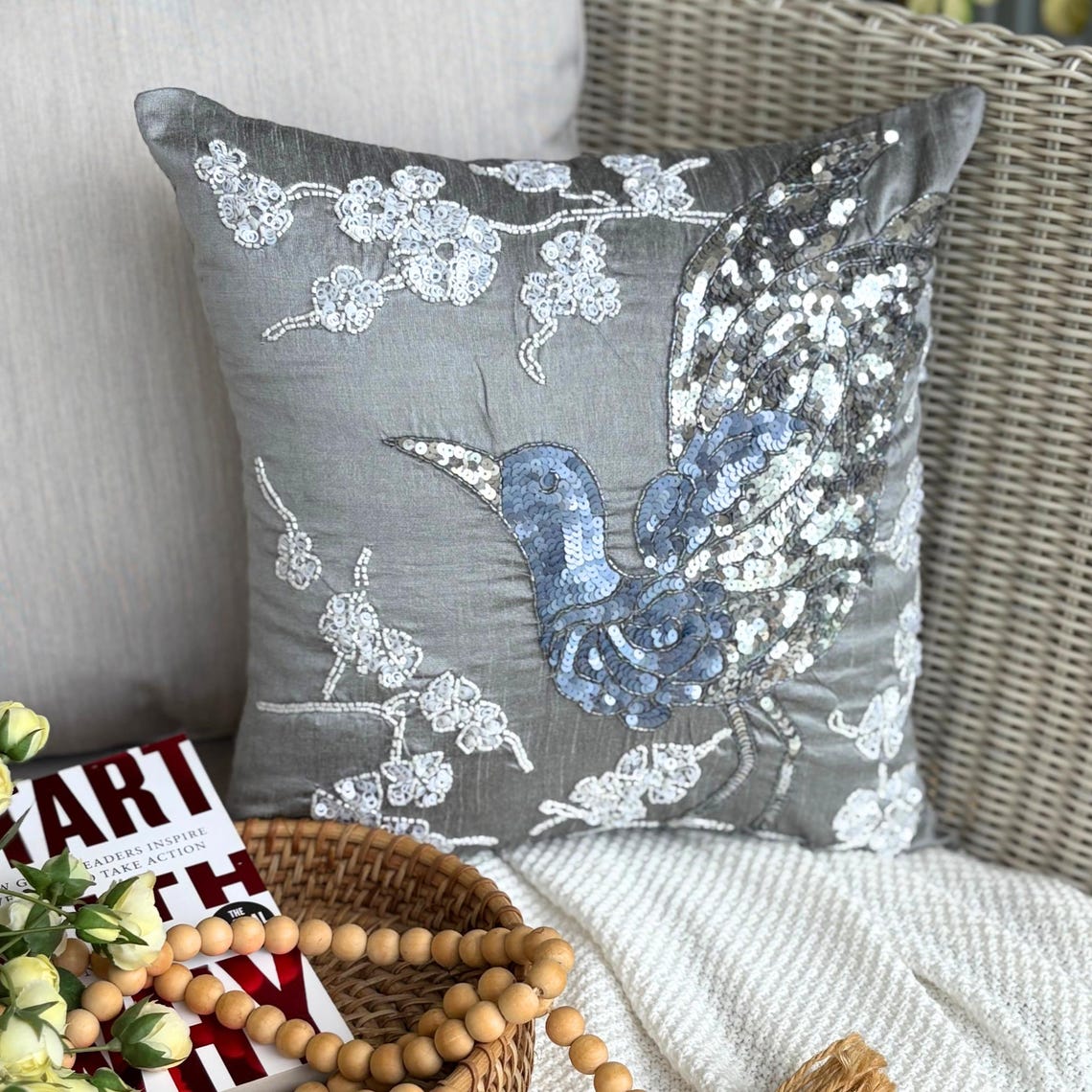 Silver Pigeons Bird Decorative Euro Sham