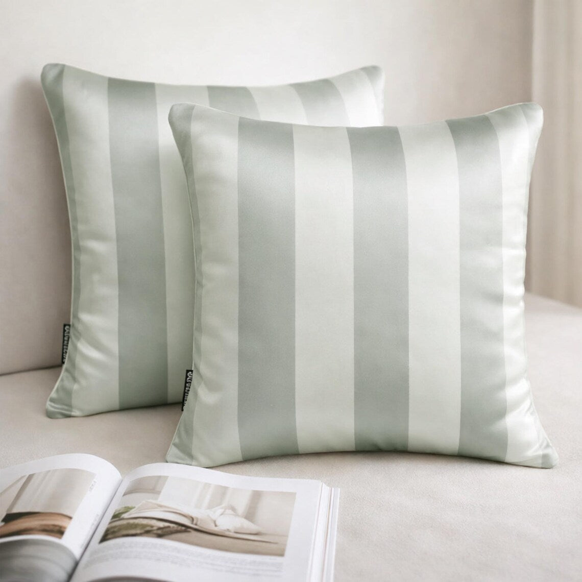 Sage Gray Vertical Throw Pillow Cover
