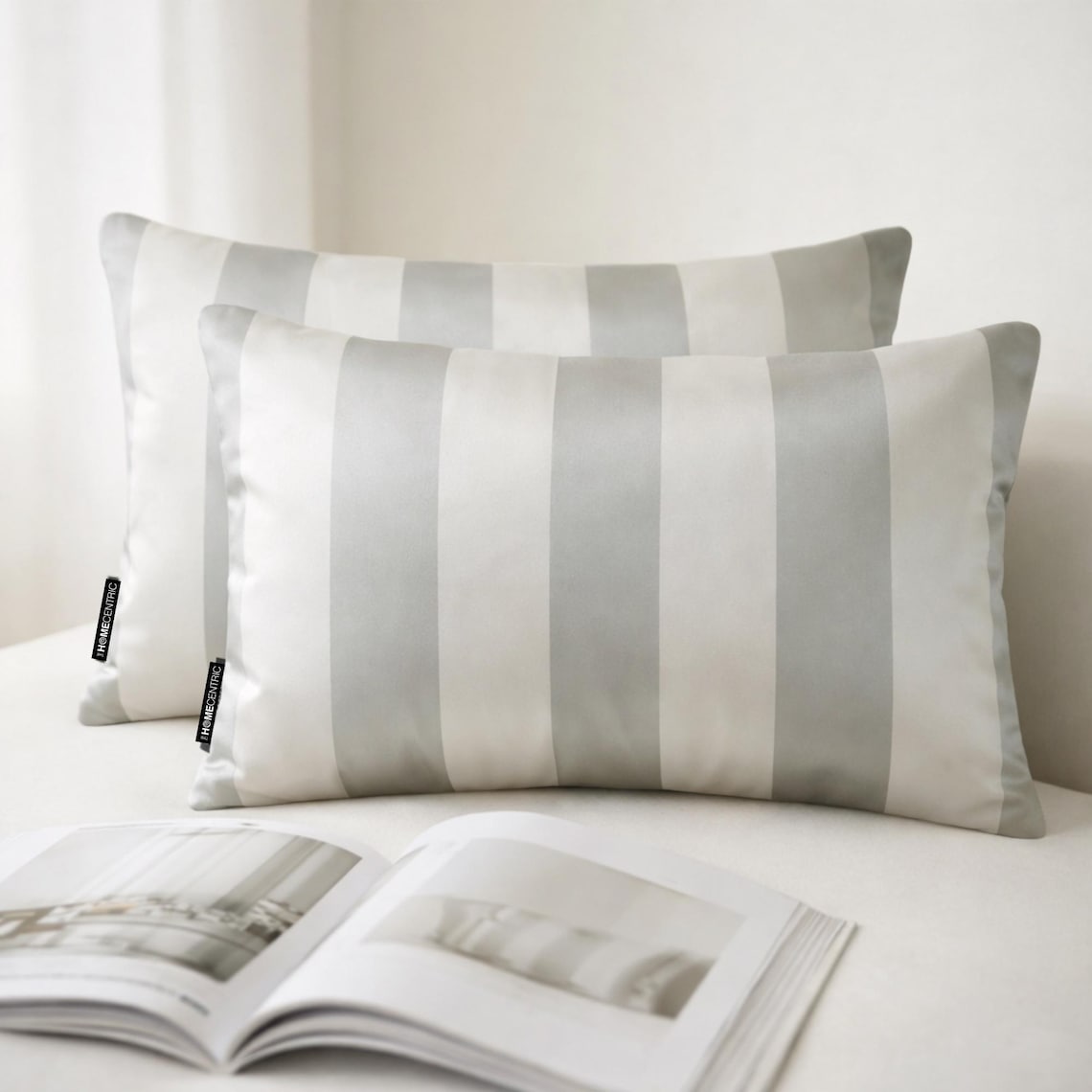 Sage Gray Stripe Delight Lumbar Pillow Cover