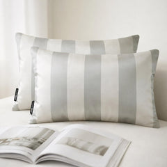 Sage Gray Stripe Delight Lumbar Pillow Cover