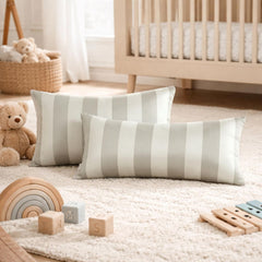 Sage Gray & Ivory Satin Lumbar Pillow Cover Pack of 2 - Sage Gray Stripe Delight