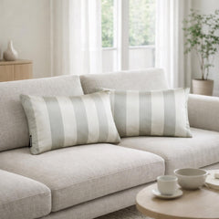 Sage Gray & Ivory Satin Lumbar Pillow Cover Pack of 2 - Sage Gray Stripe Delight