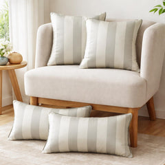 Sage Gray & Ivory Satin Lumbar Pillow Cover Pack of 2 - Sage Gray Stripe Delight