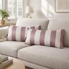 Dusty Rose & White Satin Lumbar Pillow Cover Pack of 2 - Dusty Rose Stripe Delight