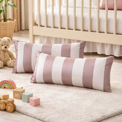Dusty Rose & White Satin Lumbar Pillow Cover Pack of 2 - Dusty Rose Stripe Delight