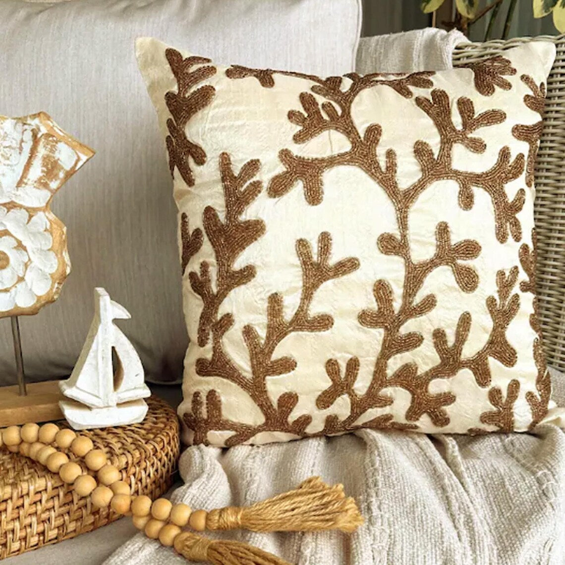 Gold Art Silk Throw Pillow Cover - Coral Shine