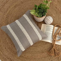Gray Cotton Linen Throw Pillow Cover - Pearl Bound