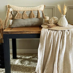 Beige & Green Jacquard Woven Throw Pillow Cover - Sandloom