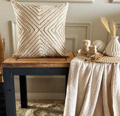 Beige & Ivory Cotton Linen Throw Pillow Cover - Braided Earth