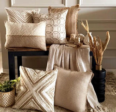 Beige Jacquard Lumbar Pillow Cover - Bareloom