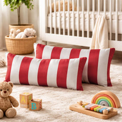 Red Satin Lumbar Pillow Cover Pack of 2 - Red Stripe Delight