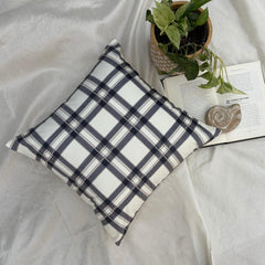 Navy & White Velvet Lumbar Pillow Cover - Comfort Plaid Navy