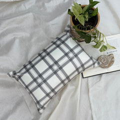 Gray & White Velvet Lumbar Pillow Cover - Comfort Plaid Gray