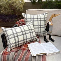 Gray & White Velvet Throw Pillow Cover - Vintage Plaid Gray