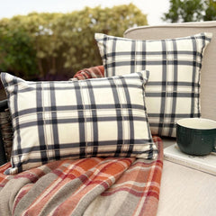 Comfort Plaid Navy Lumbar Pillow Cover