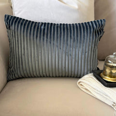 Dark Gray Velvet Throw Pillow Cover - Dark Gray Lines
