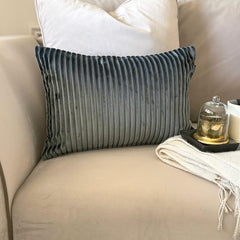 Gray Velvet Lumbar Pillow Cover - Dark Gray Ribbed