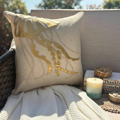 Gold Jellyfish - Natural Beige Cotton Linen Throw Pillow Cover