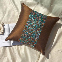 Cocoa Turq - Chocolate Brown Art Silk Decorative Euro Sham