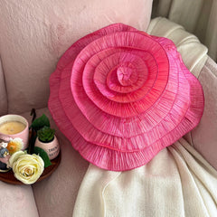 Vintage Rose - Crushed Art Silk Fuchsia Pink Decorative Round Pillow Cover