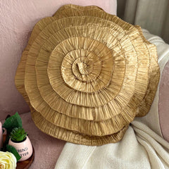 Vintage Golds - Crushed Art Silk Gold Decorative Round Pillow Cover