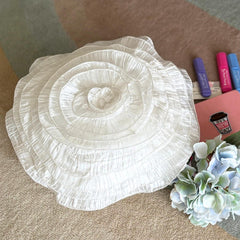 Vintage Ruffles - Crushed Art Silk Ivory Decorative Round Pillow Cover