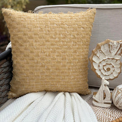 Beige Jacquard Throw Pillow Cover - Sunwashed Fringe
