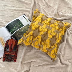 Ochre & Beige Jacquard Throw Pillow Cover - Golden Savanna