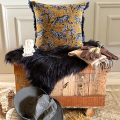 Ochre & Black Chenille Velvet Throw Pillow Cover - Regal Prowl