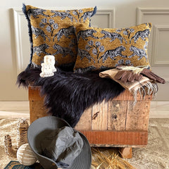 Ochre & Black Chenille Velvet Throw Pillow Cover - Regal Prowl