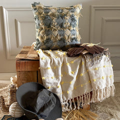 Grey & Beige Jacquard Throw Pillow Cover - Nomad Lattice
