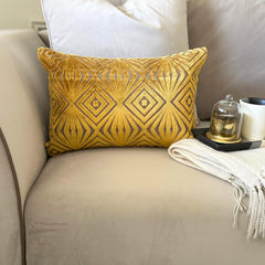 Chartreuse Green Velvet Lumbar Pillow Cover - Chartreuse Geo