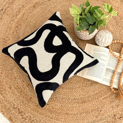 Black Cut Velvet Throw Pillow Cover - Mono Scrolls