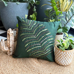 Floating Leaf - Dark Green Art Silk Throw Pillow Cover