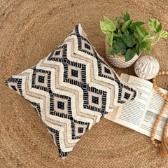 Black & Beige Jacquard Woven Throw Pillow Cover - Nomad Path