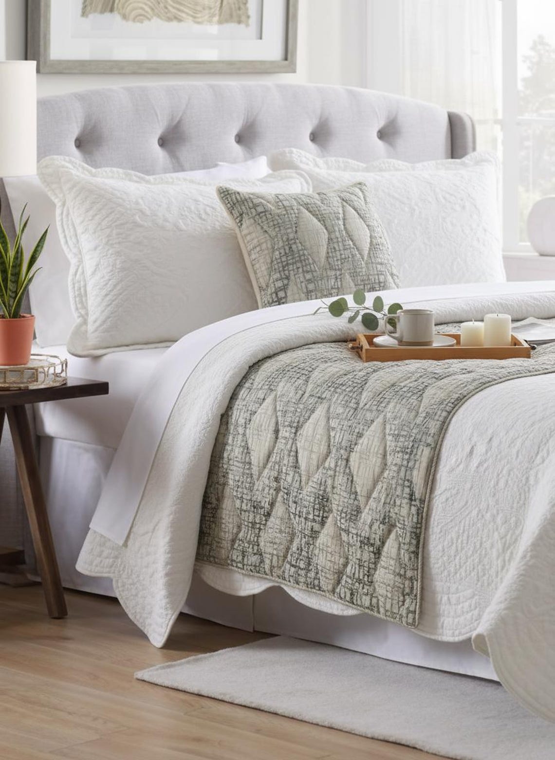 Graphitti Grey Decorative Bed Runner with Pillow Cover