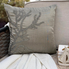 Coral Rhapsody - Red Art Silk Decorative Euro Sham