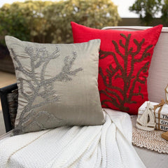 Red Art Silk Throw Pillow Cover - Coral Rhapsody