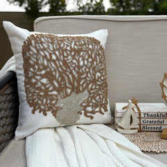 Gold Oak Tree - Ivory Cotton Linen Throw Pillow Cover