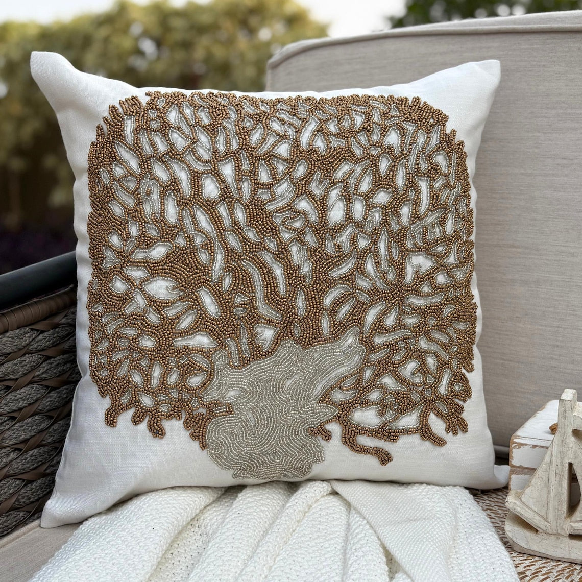Gold Oak Tree Pillow Cover