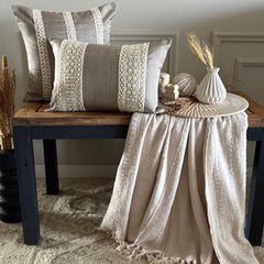 Gray Cotton Linen Throw Pillow Cover - Pearl Bound