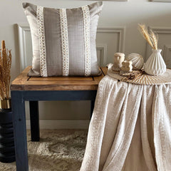 Gray Cotton Linen Throw Pillow Cover - Pearl Bound