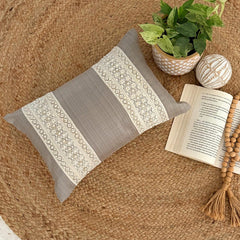 Gray Linen Lumbar Pillow Cover - Pearl Weave
