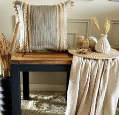 Beige & Green Jacquard Woven Throw Pillow Cover - Sandloom