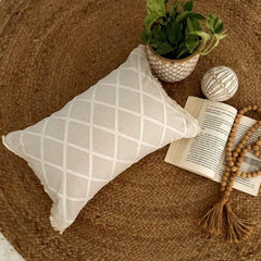 Beige Jacquard Lumbar Pillow Cover - Bareloom