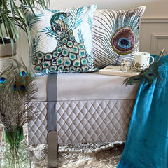 Art Nouveau Peacock - Teal Cotton Throw Pillow Cover