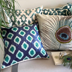 Peacock Insights - Teal Blue Velvet Decorative Euro Sham